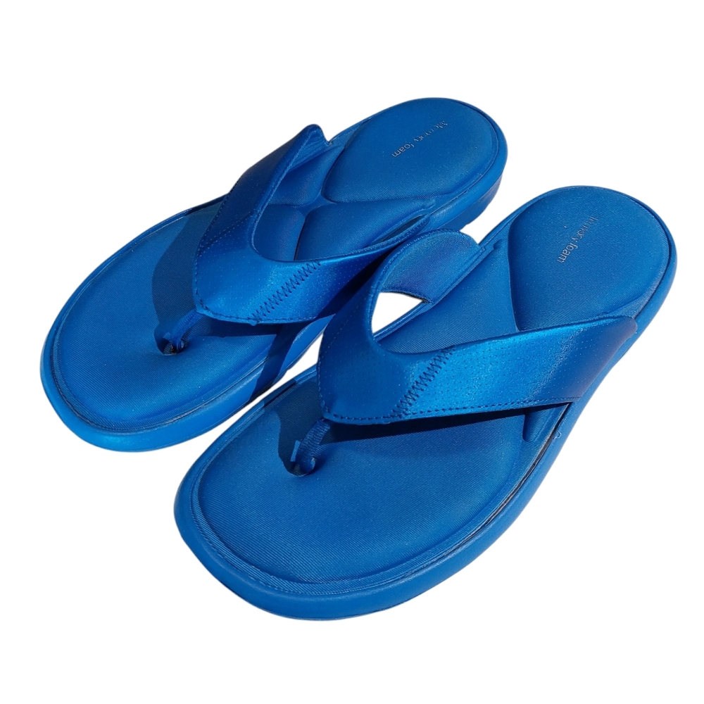 Bright Blue Flip Flops With Memory Foam Comfort Men's L Women's XL Unisex EUC